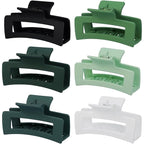 3.5 Inch Medium Hair Claw Clips 6 Pack Hair Clips for Women Square Rectangle Claw for Hair Banana Jaw Clips Hair Accessories for Girls (Green)