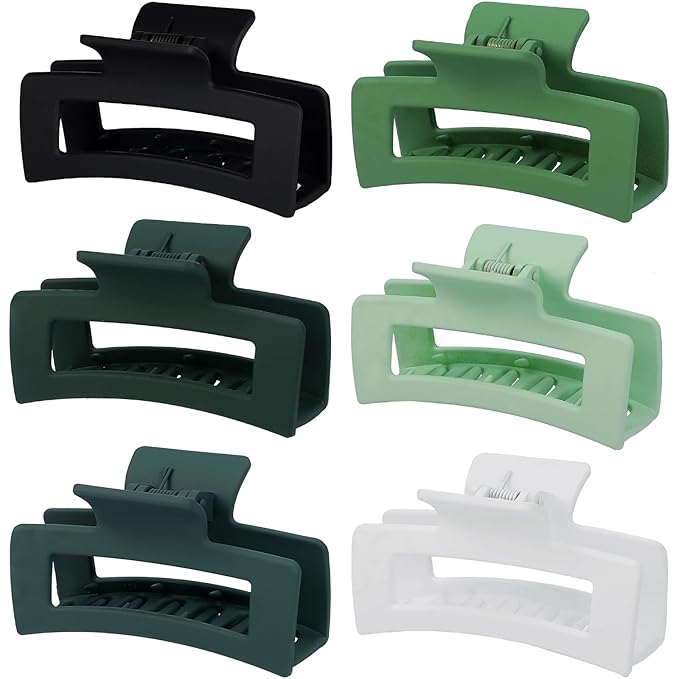 3.5 Inch Medium Hair Claw Clips 6 Pack Hair Clips for Women Square Rectangle Claw for Hair Banana Jaw Clips Hair Accessories for Girls (Green)