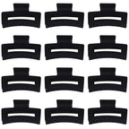 3.5 Inch Medium Hair Claw Clips 12 Pcs Square Claw for Thick and Thin Hair Rectangular Rectangle Hair Clips Jaw Clips Bulk Hair Accessories for women and Girls (Black)