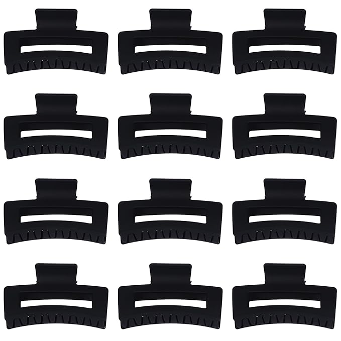 3.5 Inch Medium Hair Claw Clips 12 Pcs Square Claw for Thick and Thin Hair Rectangular Rectangle Hair Clips Jaw Clips Bulk Hair Accessories for women and Girls (Black)