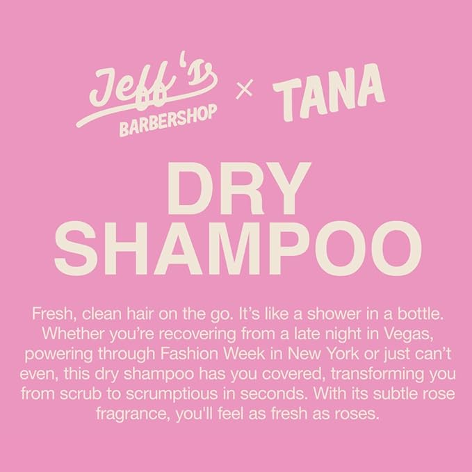 Jeff's Barbershop x Tana Mongeau Dry Shampoo, Clear Dry Shampoo Hair Spray, No White Residue, Talc Free, All Hair Types, 4.1 fl oz