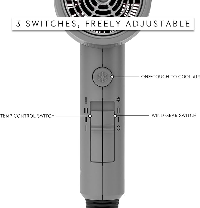 AINA Hair Dryer with Diffuser, Blow Dryer for Women | Advanced Ionic Technology, Ceramic Coating | Cold Shot Features Turbo Heat for Fast Drying and Shine 110V/ALCI (Ash Grey)