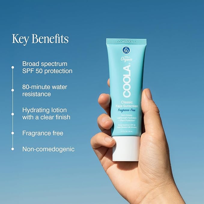 COOLA Organic Face Sunscreen SPF 50 Sunblock Lotion, Dermatologist Tested Skin Care for Daily Protection, Vegan and Gluten Free, Fragrance Free, 1.7 Fl Oz.
