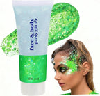 Go Ho Light Green Face Body Glitter,Sparkly Face Glitter Makeup,Light Green Face Paint Holographic Chunky Sequins Glitters for Eye Lip Hair Nails,Festival Rave Accessories