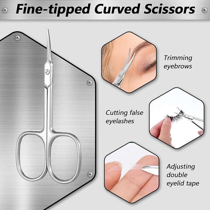 2 Pack Stainless Steel Cuticle Scissors Extra Fine Curved Blade Multi-Purpose Grooming Scissors for Manicure Pedicure Eyebrow Nail Eyelash Beards, Silver