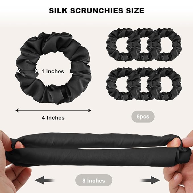 6 Pcs Silk Satin Scrunchies for Hair Sleep Silk Hair Ties for Women Girls Hair Scrunchies for Ponytails Holders Smooth Hair Accessories Gentle on Hair