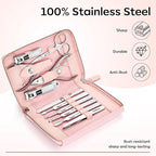 FAMILIFE Manicure Set Professional Manicure Kit Nail Kit - 11PCS Gifts for Her Nail Clippers for Women Stainless Steel Pedicure Sets Pink Leather Case