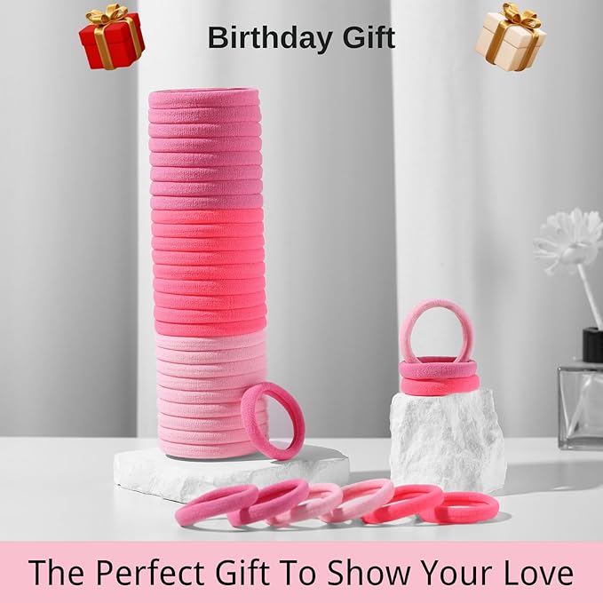 LuSeren 120 Pcs Pink Hair Ties for Women, No Damage Soft Seamless Nylon Hair Elastics for Thick Hair, Ponytail Holders, 3 Gradient Pink Hair Accessories