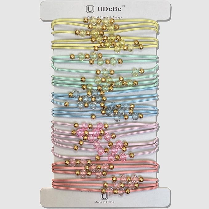 10pcs Colorful Hair Ties with Gold & Crystal Beads, Thin Elastic Ponytail Holders for Women, No Damage, Stylish Hair Accessories