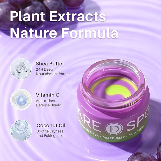 Lip Mask, Hydrating Overnight Lip Sleeping Mask, Lip Moisturizer for Dry Cracked Lips Care, Dual-Color Korean Lips Balm for Nourishing and Softening Lips, Minimizes Fine Lines - Grape