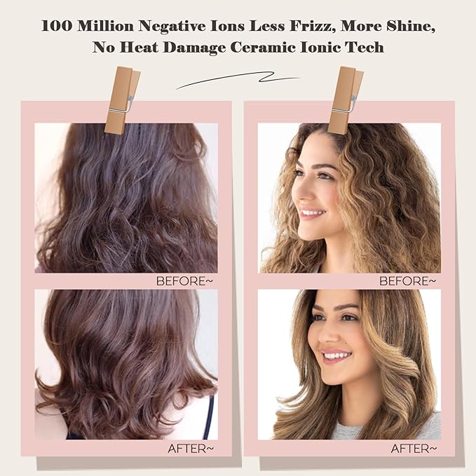 Dual Voltage Travel Hair Dryer Brush, Mini Hot Air Brush Styler & Dryer for European Travel, Hair Trends Nano Titanium 2 Inch One Step Hair Dryer and Styler Volumizer Oval Shape