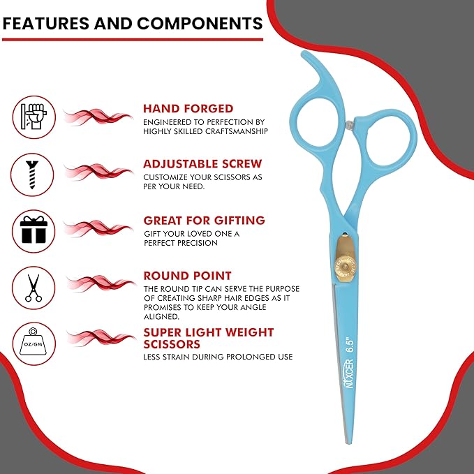 Hair Cutting Scissors -Sharp Razor Edge Blade Hair Shears Series - 6.5" With Fine Adjustment – Stainless Steel Hair Scissors Professional For Men, Women & Babies (Sky Blue)