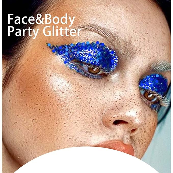 DAGEDA Body Glitter Gel, Face Glitters Body Gel Sequins Shimmer Liquid Eyeshadow, Chunky Glitter for Face Hair Nails, Holographic Cosmetic Laser Powder Festival Glitter Makeup 50ml(Blue)