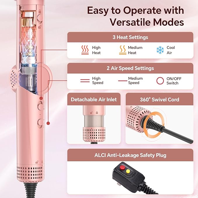 5 in 1 Hot Air Styler, 1300W 110000 RPM High-Speed Hair Dryer Brush with Auto-Wrap Curlers, Frizz-Free Volumizing Straightening Curling for All Hair Types, No Heat Damage, Travel Bag
