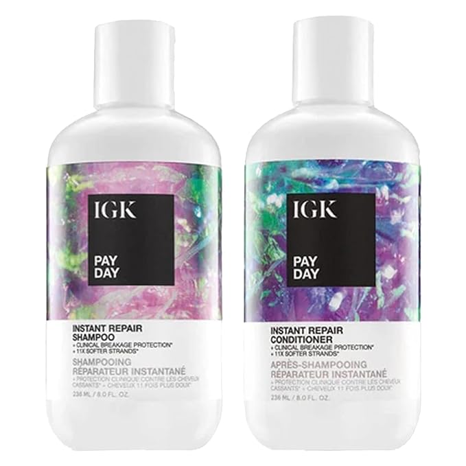 IGK Pay Day Instant Repair Shampoo and Conditioner Set | Bond-Building + Damage Repair | Vegan + Cruelty Free