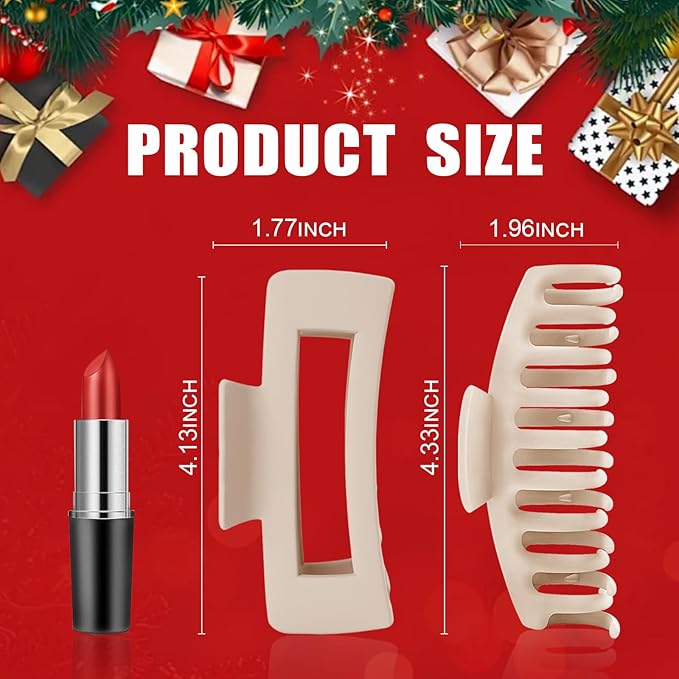 TOCESS Hair Claw Clips for Women - Large 8PK Neutral Matte Jumbo Square Hair Clips for Thick, Thin, Long, Short, Curly Hair Girls, Big Jaw Clip Set for Daily Use (Cream Beige)