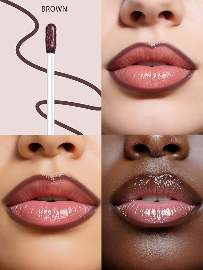 Lip Stain Peel Off Lip Liner Stain with Tweezer, Long Lasting Matte Lip Tint Tattoo, Highly Pigmented Color Lip Makeup, Waterproof Lipstick, Transfer-proof Lipstain for Women, Brown