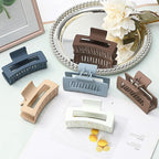 Hair Clip, 3.5 Inch Medium Hair Claw Clips 6 Pack for Women - Brown, Blue, Beige, White, Square, Rectangle, Banana, Jaw Styles