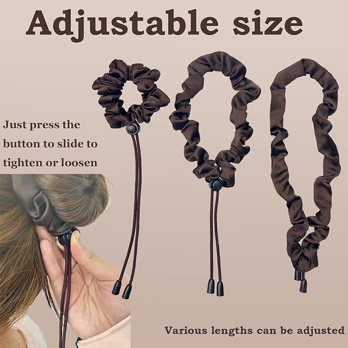 4 pcs Afro Puff Hair Tie Satin Hair Scrunchies, Black and Brown Adjustable Hair Ties, Adjustable Hair Ties for Thick Hair, Long Style No Slip Headband Afro Puff Hair Tie, Easy Use Hair Accessories