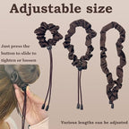 4 pcs Afro Puff Hair Tie Satin Hair Scrunchies, Black and Brown Adjustable Hair Ties, Adjustable Hair Ties for Thick Hair, Long Style No Slip Headband Afro Puff Hair Tie, Easy Use Hair Accessories