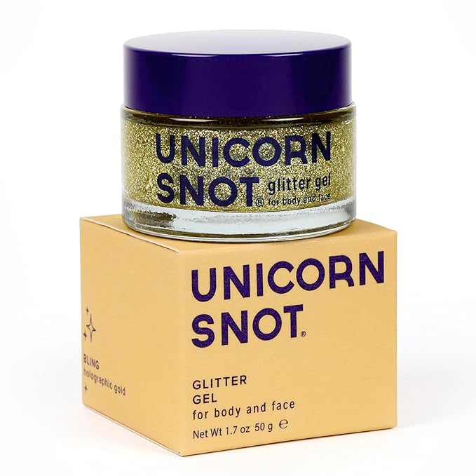 UNICORN SNOT Holographic Face Glitter & Body Glitter Gel | Holiday Glitter Makeup: Stocking Stuffers & Christmas Gift | Hair Glitter, Vegan & Cruelty Free, 1.7 oz Gold Glitter (Bling)