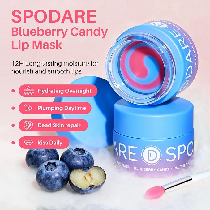 Blueberry Lip Mask Overnight, Dual-Color Lip Sleeping Mask for Reduce Fine Lines, Nourish and Hydrating Dry Cracked Skin with Vitamin C and Shea Butter, Stocking Stuffer