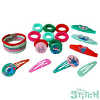 Luv Her Disney Lilo & Stitch Girls' Hair Accessories Set - 20 Pack Christmas Stitch - Includes 3 Barrettes, 4 Snap Clips, 5 Elastics, 8 Terry Ponies - Everyday Wear, Special Occasions, Ages 3+