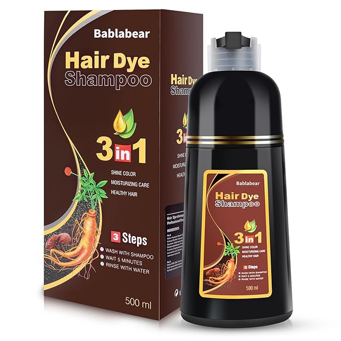 Bablabear Chestnut Brown Hair Color Shampoo for Gray Hair 500ML Instant Hair Dye Shampoo for Men & Women-3 in 1 Color Shampoo for Dark Hair-Colors in Minutes-Long Lasting-Safe & Easy to Use