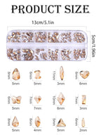 1620Pcs Crystal Nail Rhinestones Nail Art, Wsimily Champagne Gold Nail Rhinestones Round Beads Flatback Glass Gems Stones Multi Shapes Nail Crystals with Picker Pencil and Tweezer Nail Decoration