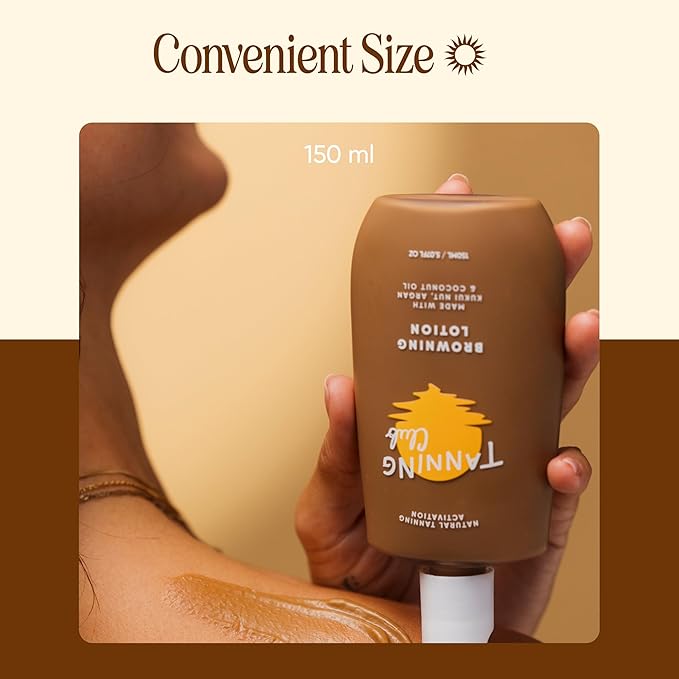Tanning Club - Browning Lotion - Sun Tanning Accelerator with Kukui Nut, Argan, and Coconut Oils - Botanical Formula for Dark Tan - 150 mL