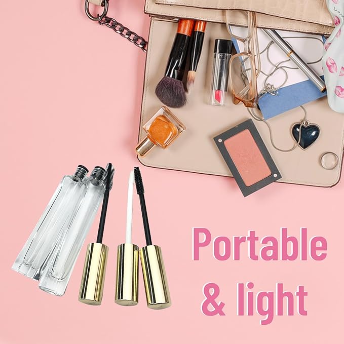 Empty Mascara Tube and Wand Glass, 3PCS 10ml Empty Mascara Tube and Lip Gloss Tubes, Lash Spoolies with Tube, Eyelash Growth Packing Tube Container for Home and Travel (A)