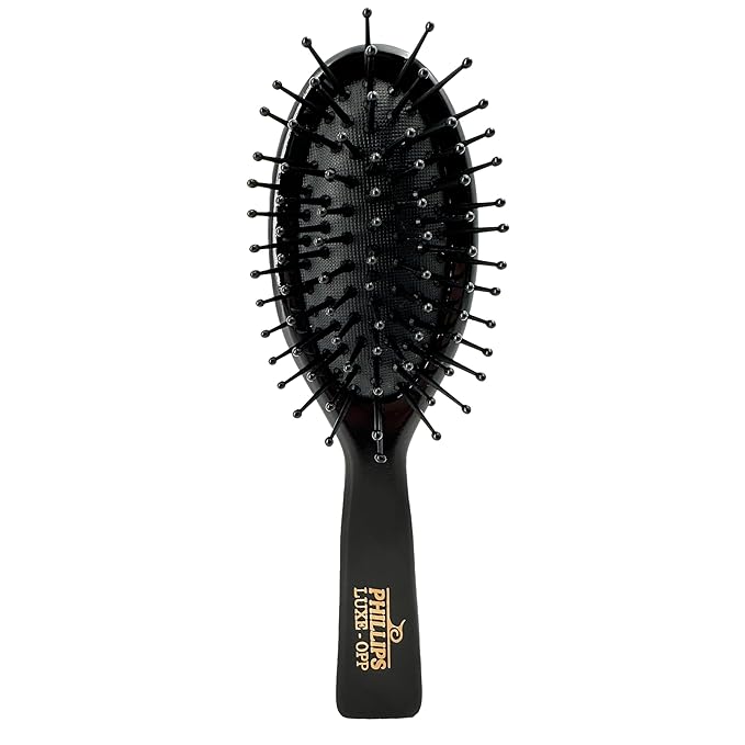 Phillips Brush Luxe Oval Paddle Purse Sized Hair Brush, Sleek Black Color with Gold Accents – 7 inch Detangler Paddle Brush from the Luxe Series by Phillips Brush