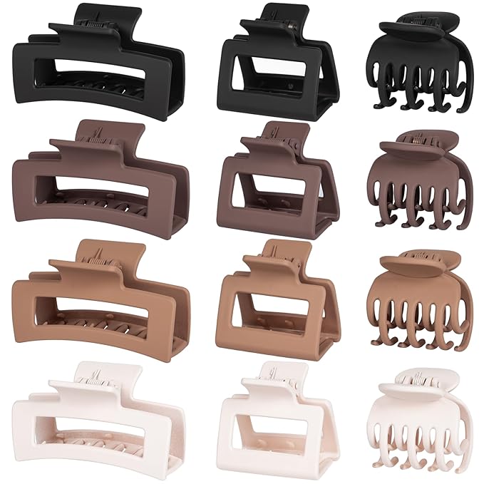 3 Styles Hair Clips for Women - 12 PCS Small Medium Big Claw Clips for Thin Thick Hair, Neutral Colors