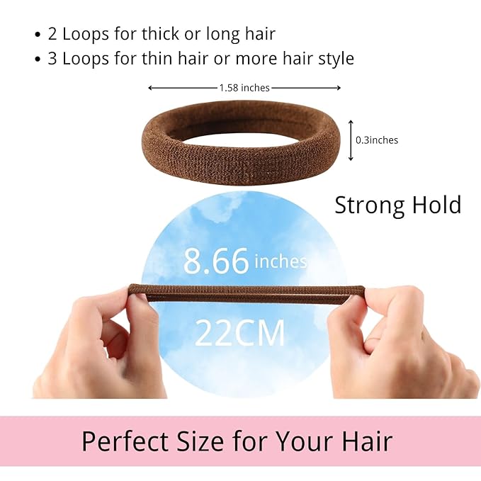 LuSeren 120 Pcs No Damage Thick Hair Ties, Large Soft Seamless Nylon Hair Elastics for Women, Ponytail Holders - Blonde & Brown