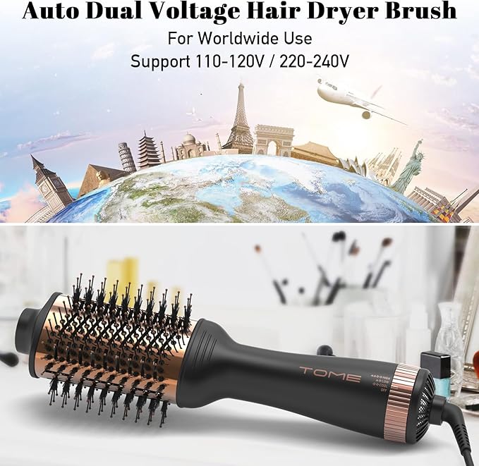 Blow Dryer Brush, Hair Dryer Brush in One, 1200W Large Oval Hot Air Volumizer & Straightener, Anti-Frizz Blowout Styling Brush, Dual Voltage 110–240V (3 Inch) Black