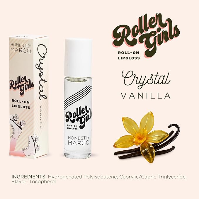 Honestly Margo Roller Girl Roll-On Lip Gloss (Vanilla Crystal, 2 Pack) – Lip Gloss for Women with Hydrating Vitamin E & Moisturizing Shine, Refreshingly Lightweight Your Lip Stain, Non Stick Gloss