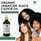 Seddy Organic Jamaican Black Castor Oil - with Rosemary & Peppermint in Glass Bottle - Cold Pressed | Hexane-Free | Promotes Hair Growth | Strengthens Hair | Hair Treatment Oil - 3.4 Fl. Oz