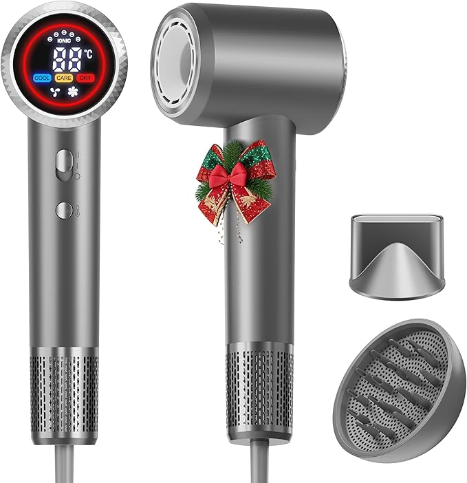 High-Speed Ionic Hair Dryer with Diffuser, 150,000 RPM Brushless Motor Blow Dryer for Fast Drying & 500M Negative Ionic Frizz Control, Low Noise Compact Hair Dryer for Women Home Travel Salon