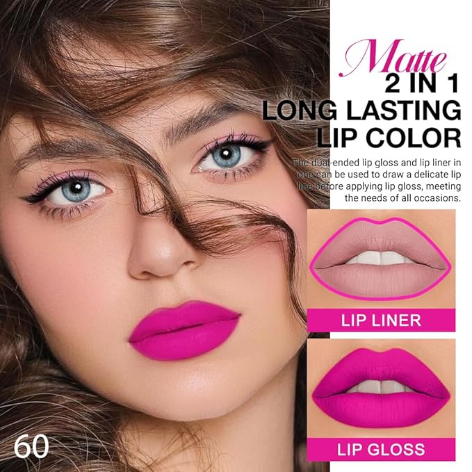 evpct 1Pcs Fuchsia Red Matte Lip Liner & Liquid Lipstick Stain Makeup Set for Women, Fuchsia Lip Liner Stain Long Lasting Waterproof Smudge Proof, Cruelty Free Lip Stick Makeup 24 hours originales, 60