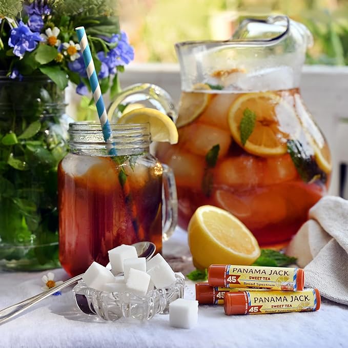 Panama Jack Sunscreen Lip Balm - SPF 45, Broad Spectrum UVA-UVB Sunscreen Protection, Prevents & Soothes Dry, Chapped Lips, Sweet Tea, 12-pack