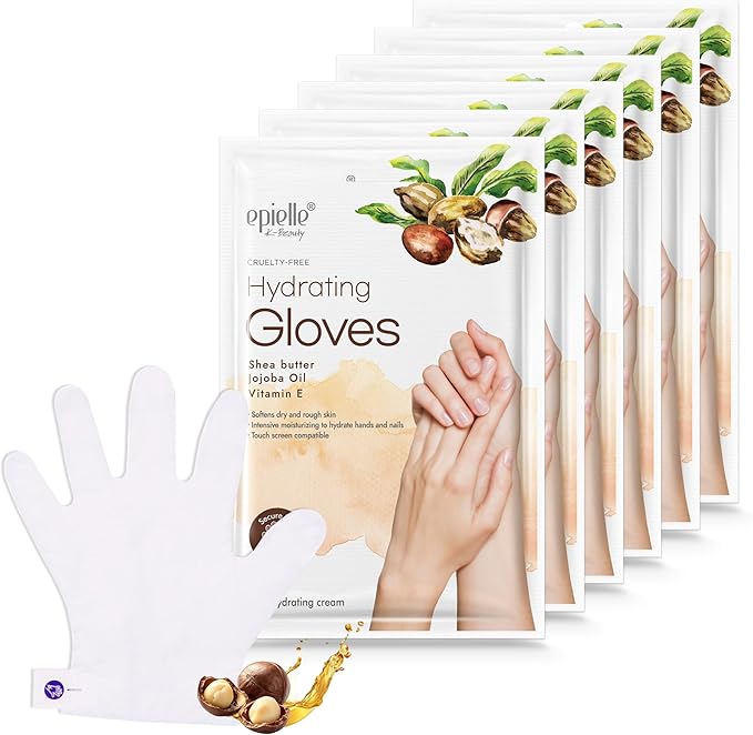 Epielle Hydrating Hand Mask 6 Pairs, Relieve and Soften with Shea Butter & Jojoba Oil, Deep Moisturizing Gloves for Dry, Cracked Hands, Self Care Gifts for Women, Spa Kit, Stocking Stuffers