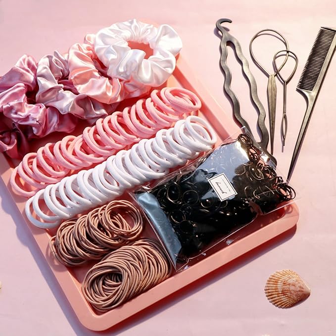 YANRONG Hair Accessories Set: 755PCS Seamless Ponytail Holders, Scrunchies, Hair Bands, and Hair Ties for Thick and Curly Hair (Gradient Powder)