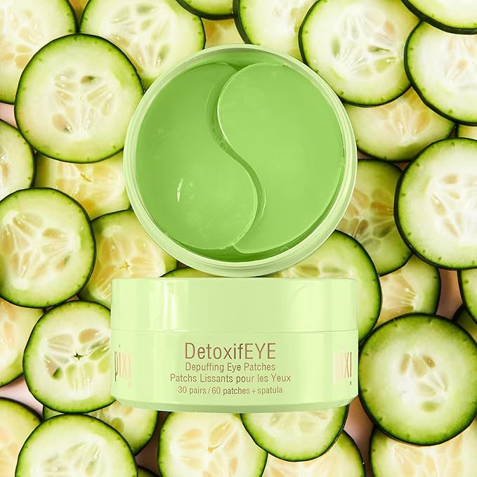 Pixi DetoxifEYE Depuffing Hydrogel Under-Eye Patches, Cucumber, Hyaluronic Acid & Caffeine For Puffy Eyes and Dark Circles, Hydrate Eye Area, 30 pairs, 60 Patches
