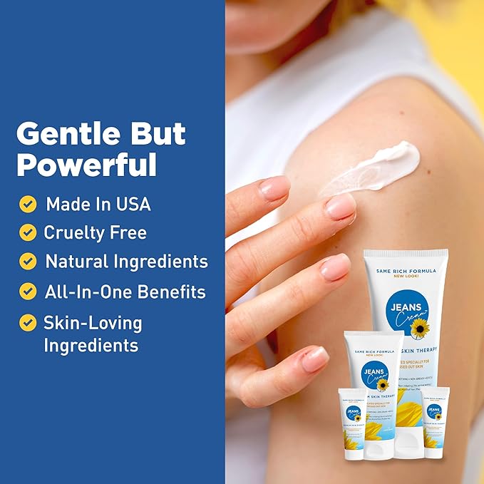 Jeans Cream, Maximum Skin Therapy Radiation Burn Cream, Moisturizing Vitamin E and Aloe Vera Cream for Compromised Skin, Minor Cuts, Sunburn and More, Non-Greasy Formula, Gift Set