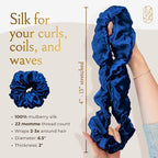 Silk Scrunchies for Women Ponytail Holders – Oversized Mulberry Silk Scrunchies – Extra Large No Damage Hair Ties for Curly, Thick, and Thin - Hair Accessories for Women – Sapphire, XL By Curlfriend