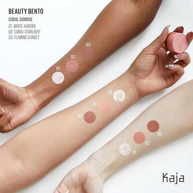 Kaja Beauty Bento Collection | Mosaic chrome + Shimmer + Matte | 18 Coral Sunrise - Coral Peach | 2019 Best of Beauty Award in Glitter-Pressed Category