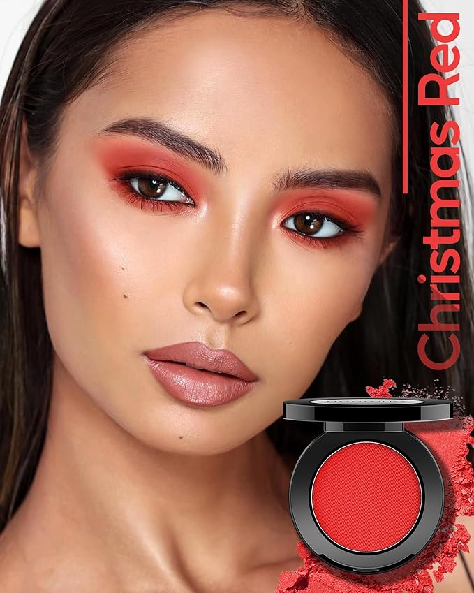 Single Christmas Red Eyeshadow Matte Handmade Pressed Eyeshadow Palette With No Creasing High Pigmented Long Lasting Red Eye Shadow (ChristmasRed)