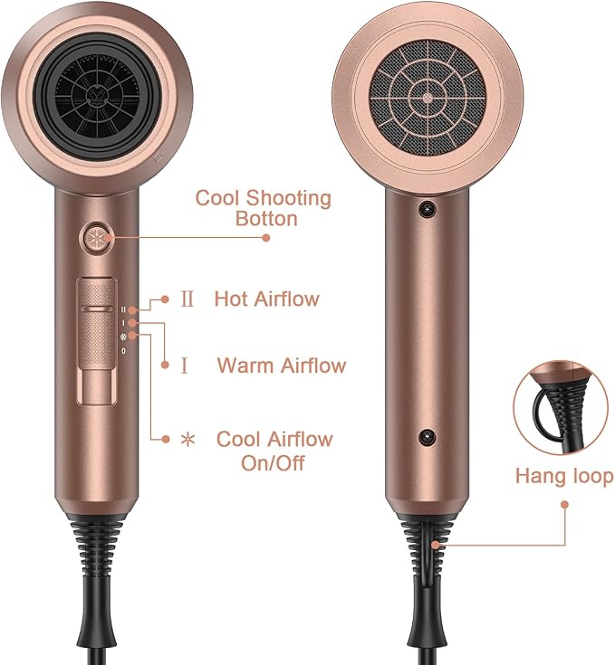 slopehill Professional Ionic Hair Dryer, Powerful 1800W Fast Drying Low Noise Blow Dryer with 2 Concentrator Nozzle 1 Diffuser Attachments for Home Salon Travel (Mocha Mousse)