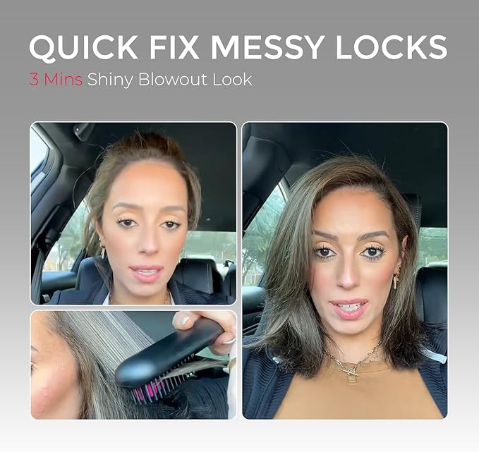 TYMO Porta Cordless Hair Straightener Brush, Portable Mini Straightening Brush for Travel, Negative Ion Hot Comb Hair Straightener for Women, Lightweight to Carry Out, USB Rechargeable, Black