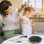 BESARME 1000pcs Mini Rubber Bands, Black Elastic Hair Ties with 6pcs Styling Tools for Baby Girls' Hair Accessories & Christmas Gifts